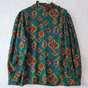 VTG Regina Porter Secretary Blouse Womens Size 14 Green Gold Knot Rope